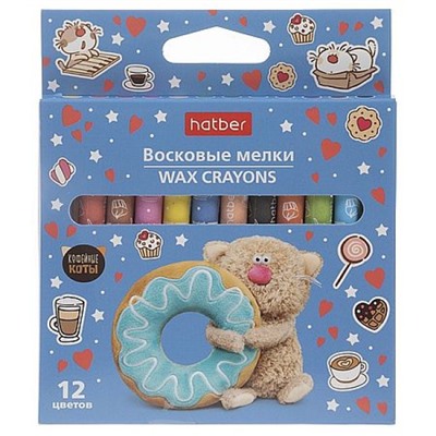Мелки восковые 12цв "Кофейные коты" круглый корпус 9мм,картон.короб.с европодв. (092084) Хатбер
