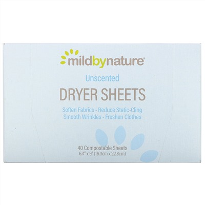 Mild By Nature, Салфетки с пропиткой антистатиком, без запаха, биоразлагаемые, 40 штук