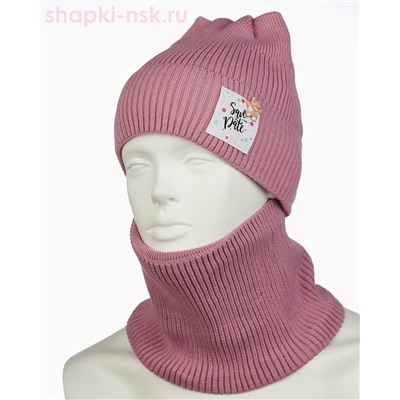 03-4-E Комплект для девочки флис (шапка+снуд) (46-50)