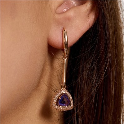 Комплект ювелирной бижутерии коллекция "Дубай" серьги и кольцо 20 р покрытие позолота, вставка: фианиты и цирконы, цвет: фиолетовый и прозрачный, арт.215.617-20