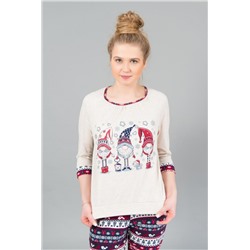 Пижама женская с брюками хлопок 186 (Бежевый-красный)