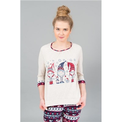 Пижама женская с брюками хлопок 186 (Бежевый-красный)