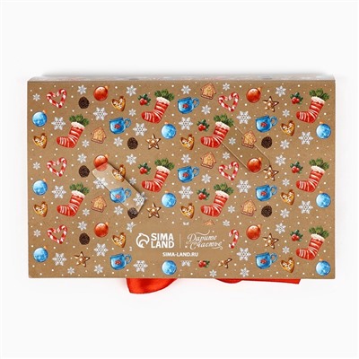 Коробка под 6 конфет с ячейками «Новогодние атрибуты» 14.5×9.5×3.5 см