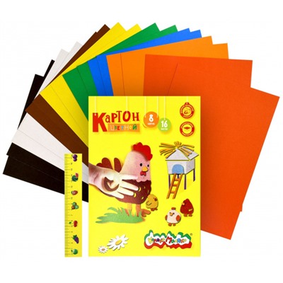 Набор цветного картона А4 16л 8цв  КЦКМ16 Каляка-Маляка