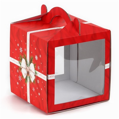 Коробка кондитерская с окном, сундук, «С Новым годом!», 20×20×20 см,