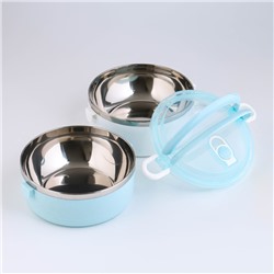 Ланч бокс TAKE IT EASY «Милави», 1.1 л, ёмкость 500 мл, 2 уровня,, сохраняет тепло 2 ч, нержавеющая сталь, белый, голубой