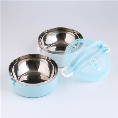 Ланч бокс TAKE IT EASY «Милави», 1.1 л, ёмкость 500 мл, 2 уровня,, сохраняет тепло 2 ч, нержавеющая сталь, белый, голубой