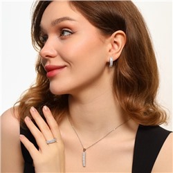 Комплект ювелирной бижутерии серьги, кулон и кольцо 17 р, покрытие: посеребрение, вставка: фианиты, цвет: прозрачный, арт.213.483-17