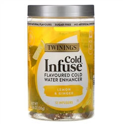Twinings, Cold Infuse,  Flavoured Cold Water Enhancer, Lemon & Ginger, 12 Infusers, 1.06 oz (30 g)