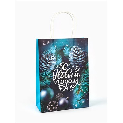 Пакет бумажный подарочный новогодний крафт «С Новым годом» 18×8×25 см