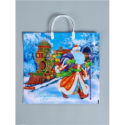 Пакет подарочный новогодний «Сказочный поезд», полиэтиленовый с пластиковой ручкой, 37×35 см