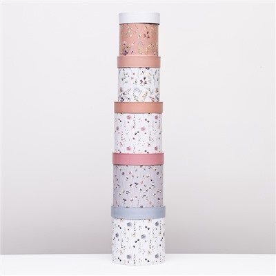 Набор круглых подарочных коробок 5 в 1 «Мини - цветы», 20×20 - 14×14 см