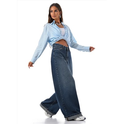 Женские джинсы широкие с подворотом CRACPOT