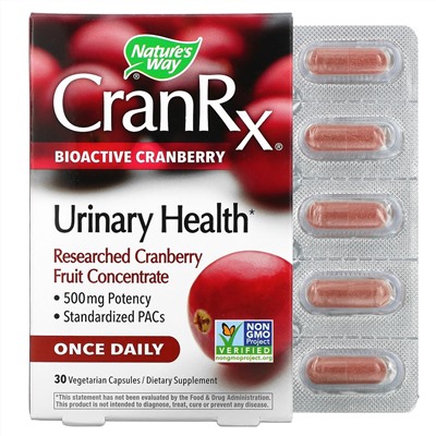 Nature's Way, CranRx, Urinary Health, Bioactive Cranberry, 500 mg, 30 Vegetarian Capsules