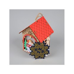 Ёлочная игрушка «Домик со снеговиком», 11×8.5×7.5 см, 1 LED, от батареек, свечение тёплое белое