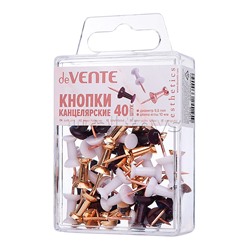 Кнопки канцелярские силовые "Esthetics" диаметр 9,6 мм, с иглой цвета розовое золото, в форме гвоздика, 40 шт в пластиковой коробке, ассорти 3 цвета (бургунди, лавандово-пепельный и розовое золото)