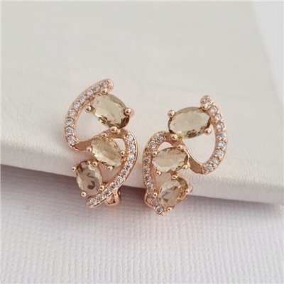 Комплект ювелирной бижутерии коллекция "Дубай" серьги и кулон, покрытие позолота, вставка: фианиты и цирконы, цвет: бежевый и прозрачный, арт.414.028