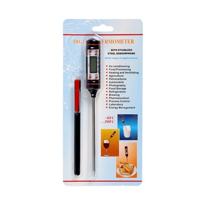 Термометр (термощуп) кухонный JR-1, электронный, на батарейках, с чехлом, чёрный