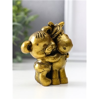 Фигурка «Мишка с лошадкой», 8.5×7×6 см, золото