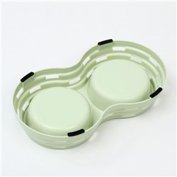 Миска двойная, 2×160 мл, 25×14×5 см, на пластиковом основании, металл, зелёная