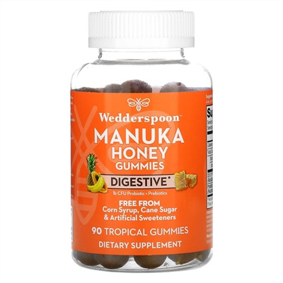 Wedderspoon, Manuka Honey Gummies, Digestive, Tropical , 90 Gummies