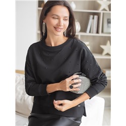 Свитшот из эластичного футера с принтом стразами