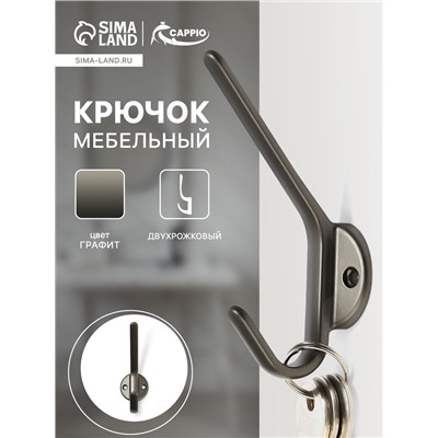 Крючок мебельный CAPPIO TKD030, двухрожковый, цвет графит