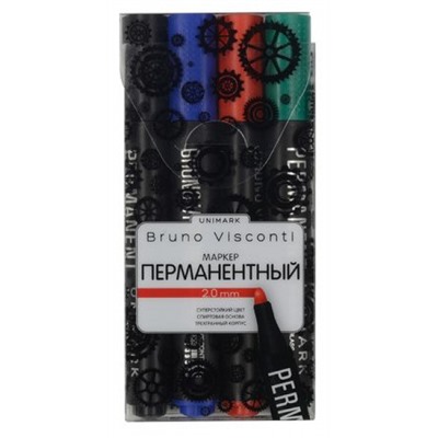 Набор 4 маркера перманентных "UniMark" ЧЕРНЫЙ/СИНИЙ/КРАСНЫЙ/ЗЕЛЕНЫЙ в блистере 22-0016 Bruno Visconti