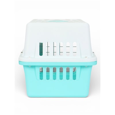 Переноска для животных, 49×31×31 см, с металлической дверью, пластик, белая, бирюзовая