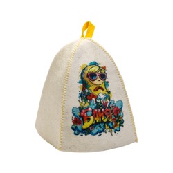 Шапка для бани и сауны «Матрешка в очках», полиэфир, шерсть, белая