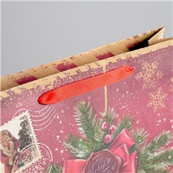 Пакет подарочный новогодний крафтовый «Новогодняя посылочка от Дедушки Мороза», L 31×40×9 см