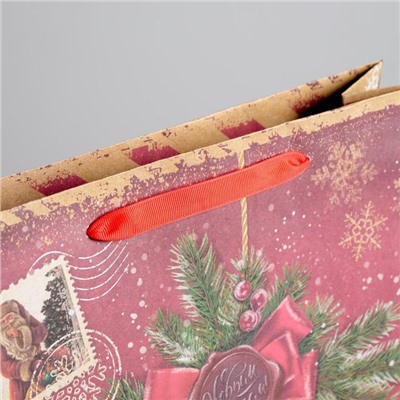 Пакет подарочный новогодний крафтовый «Новогодняя посылочка от Дедушки Мороза», L 31×40×9 см