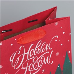 Пакет подарочный новогодний крафтовый New, MS 18×23×10 см