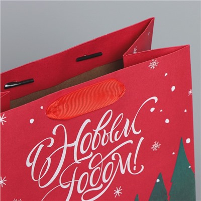 Пакет подарочный новогодний крафтовый New, MS 18×23×10 см