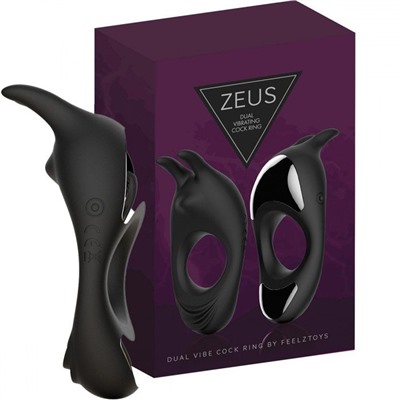 Черное эрекционное кольцо с двумя моторами Zeus Dual Vibe Cock Ring