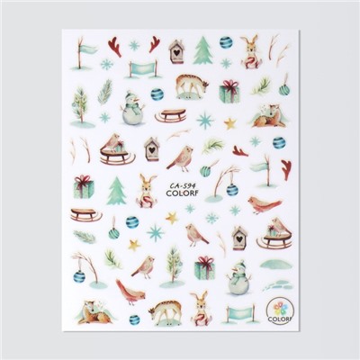 Наклейки для ногтей «Зимний лес», разноцветные