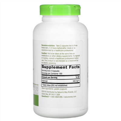 Nature's Way, активированный уголь, 560 мг, 360 капсул