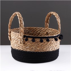 Плетёная корзина для хранения «Колумбия», с ручками, 24×24×13 см, натуральный, чёрный