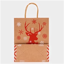 Пакет бумажный подарочный новогодний крафт «Олень», 27×21×11 см