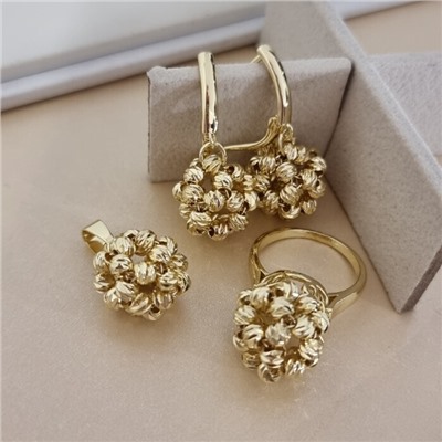 Комплект ювелирной бижутерии Итальянское золото (покрытие желтое 14к), серьги, кулон и кольцо 20 р, арт.217.509-20