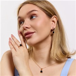 Комплект ювелирной бижутерии Дубайское золото: серьги, кулон и кольцо 18 р с крупным камнем, покрытие позолота, вставка: фианит, цвет: черный, арт.314.966-18