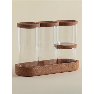 Банки для сыпучих SL Home «Алькорноке», 2 банки 280 ми, 2 банки 650 мл, с пробковой крышкой, на подставке, стекло, прозрачные