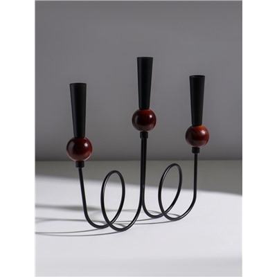 Подсвечник на 3 свечи «Канделябр. Параллельные вселенные», d=2.2 см, чёрный, 25×3.5×27.3 см