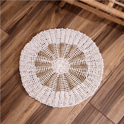 Коврик на пол круглый натуральный плетёный «Солнышко», из водорослей, 50 см, белый