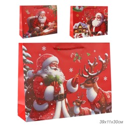 Пакет подарочный Новый год 39х30х11 / 1655-3 /уп 12/360/210г/м2
