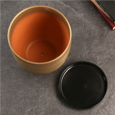 Горшок для цветов «Амелия», 4.7 л, d=21.5 см, h=19.5 см, керамический, с поддоном, золотистый