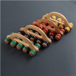 Массажёр с шипами «Гусеница», 18×6×7 см, универсальный, деревянный, с ручкой, 10 колёс, МИКС