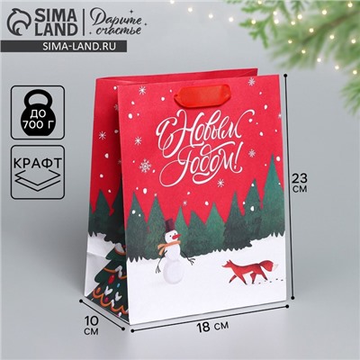 Пакет подарочный новогодний крафтовый New, MS 18×23×10 см