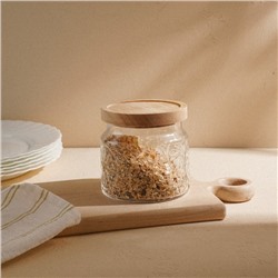 Банка для сыпучих SL Home «Валенсия», 1 л, 12×11.5 см, с деревянной крышкой, стекло, прозрачная