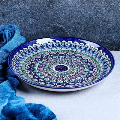 Ляган узбекский Риштанская Керамика «Узоры», d=28 см, синий